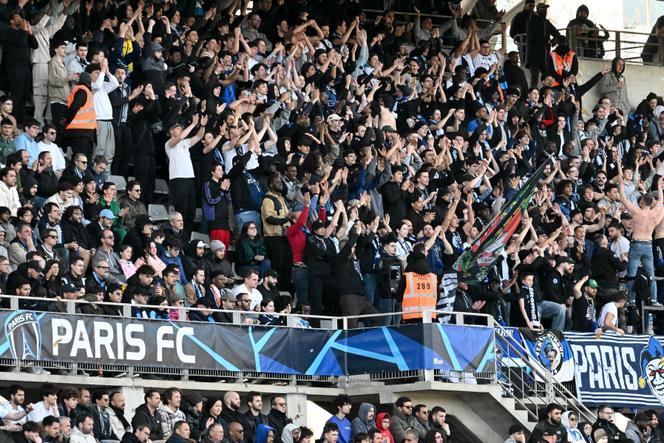 Paris FC supporters during a Ligue 2 match against Lorient at the Charlety stadium in Paris on March 8, 2025. 